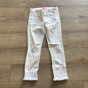 Lilly Pulitzer Pants Women's size 4 White Crop Fringe Straight Leg Scallop